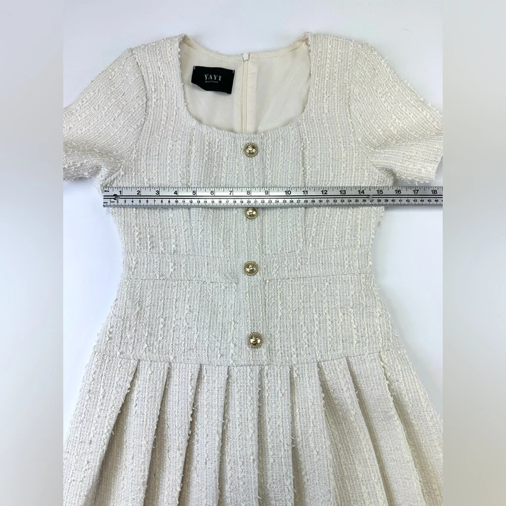 Yayi Boutique cream Boucle mini dress Small pleated peplum  Old Money - Picture 3 of 11